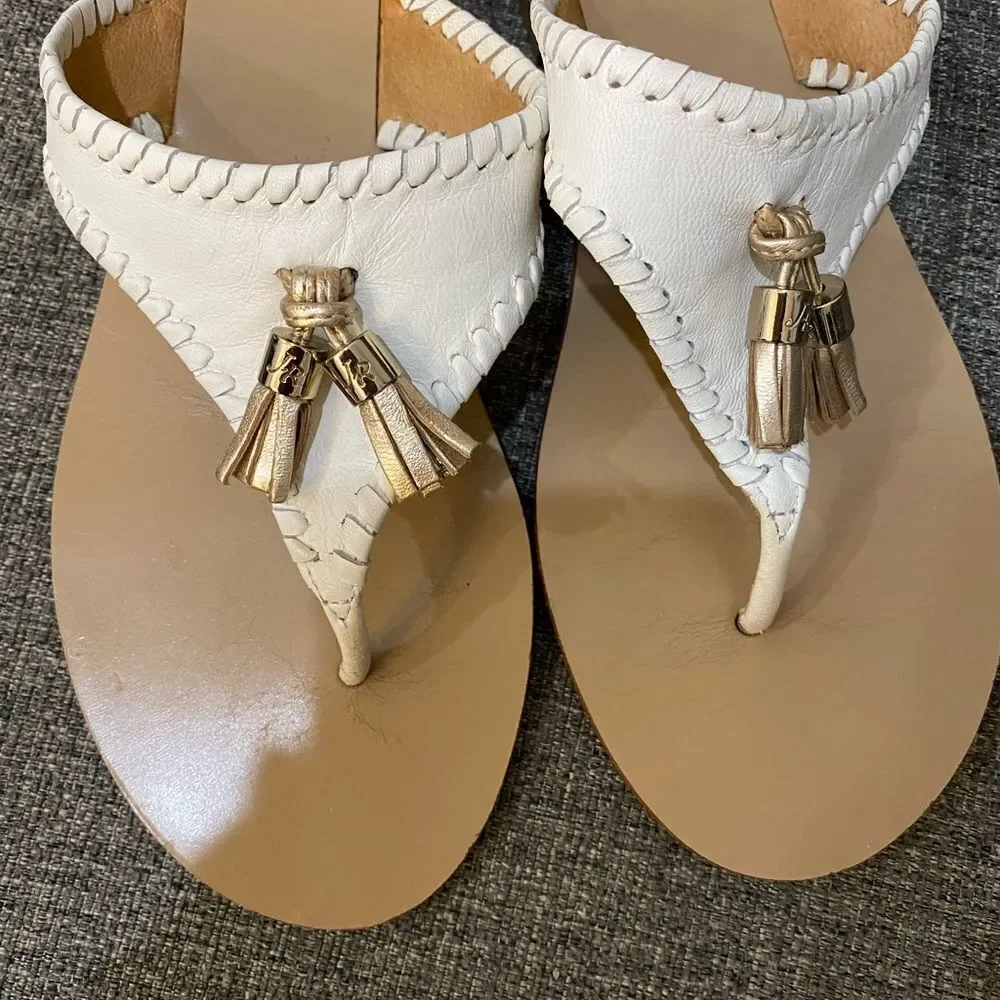 Jack Rogers White and Tan Alana Tassel Thong Sandals Women’s Size 8
